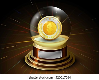 Glossy ball with golden coin and dollar sign .Vector illustration 