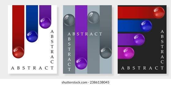 Glossy ball posters set. Abstract craetivity and art. Gradient geometric figres and shapes. Covers or banners for website. Cartoon flat vector collection isolated on grey background