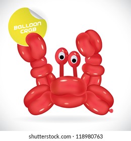 Glossy Balloon Crab Illustration, Icons, Button, Sign, Symbol, Logo with Sticker for Family, Festival Celebration, Baby, Children, Teenager, People