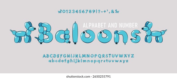 Glossy Balloon Font Alphabet, Realistic 3D Letters and Numbers Made of Inflated Party Balloons for Kids, Birthdays, Celebrations, Posters, Invitations, and Festive Design Projects.