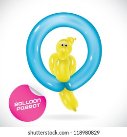 Glossy Balloon Parrot Illustration, Icons, Button, Sign, Symbol, Logo with Sticker for Family, Festival Celebration, Baby, Children, Teenager, People