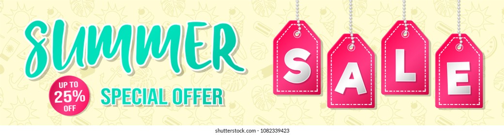 Glossy banner for a Summer Sale with textured background. Vector.