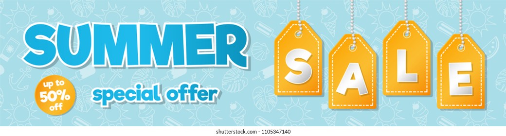 Glossy banner for a Summer Sale with textured background. Vector.