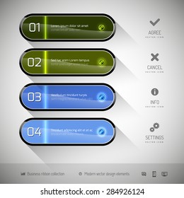 Glossy banners on the gray background. Design elements - moderns buttons.