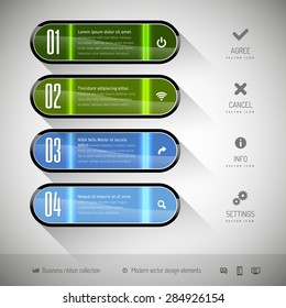 Glossy banners on the gray background. Design elements - moderns buttons.