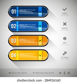 Glossy banners on the gray background. Design elements - moderns buttons.
