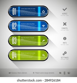 Glossy banners on the gray background. Design elements - moderns buttons.