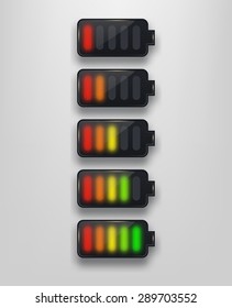 Glossy battery icon set. Design element