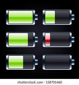 Glossy battery icons set