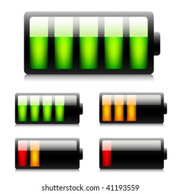 Glossy battery icons. Vector.