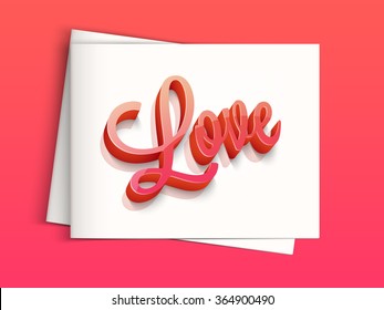 Glossy beautiful greeting card with 3D text Love for Happy Valentine's Day celebration.