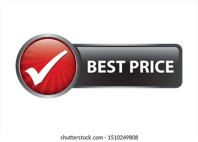 Glossy best price button with tick symbol