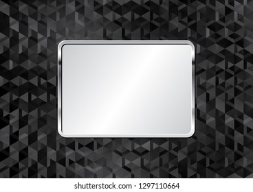 glossy black background with metallic plaque