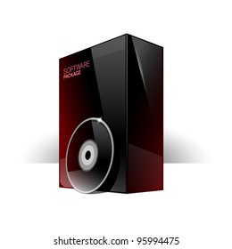 Glossy black box with red reflexes and dvd or cd Disk. eps 10