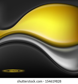 Glossy black gold background with abstract waves