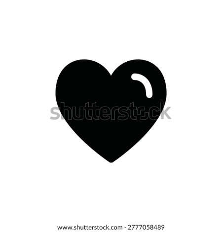 Glossy black heart icon with a white highlight detail. Minimalist vector symbol representing love, affection, and emotion on clean white background.