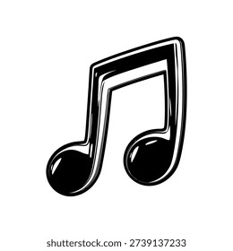 Glossy black musical note vector illustration isolated on a white background. Bold 3D-style double quaver or eighth note symbol with elegant highlights and thick outlines, ideal for music festivals, audio app icons, rhythmic design elements, sound-themed branding, and creative musical concepts.
