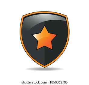 Glossy black shield with golden star and golden border
