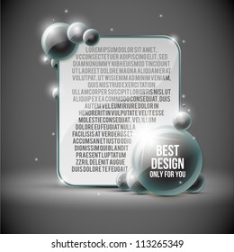 Glossy black speech bubble and white card for text
