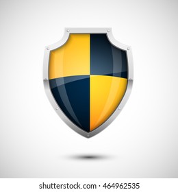 Glossy Black Yellow Checkered Style Vector Shield, protection concept