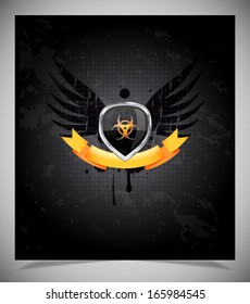 Glossy black and yellow shield emblem on black background
