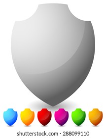 Glossy, blank shield shapes. Several colors included. (Green, blue, yellow, red...)