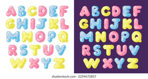 Glossy bloated font in the form of a balloon. Children's alphabet. Vector illustration
