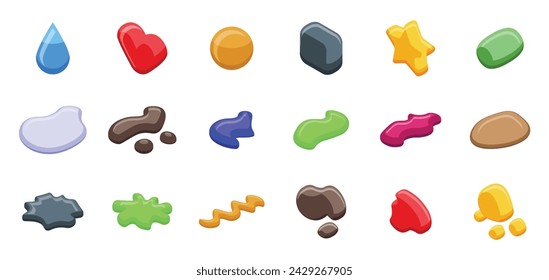 Glossy blobs icons set isometric vector. Shape paint. Fluid brush ink