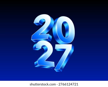 Glossy blue 3D 2027 numbers on a dark gradient background for New Year celebrations, countdown graphics, festive banners, and holiday designs.