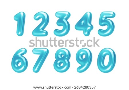 Glossy blue 3d balloon numbers. Chrome style font for birthday card, party flyer, sale banner, anniversary design, modern poster, digital template, isolated vector illustration