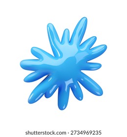 Glossy blue 3D vector abstract splash pattern featuring stars and rounded liquid spikes on a white background. Smooth 3D gel-like shape design element.