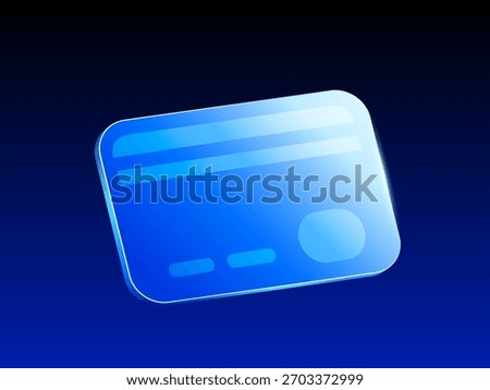 Glossy blue 3D vector illustration of a credit card icon, symbolizing payment, finance, banking, and digital transactions