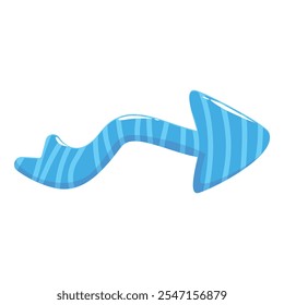 Glossy blue arrow pointing right with wavy shape and striped design on white background
