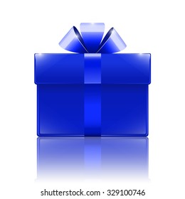 glossy blue box with a bow isolated on a white background, vector EPS 10