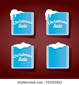 glossy blue christmas web buttons set. glossy blue winter web buttons with snow and ice