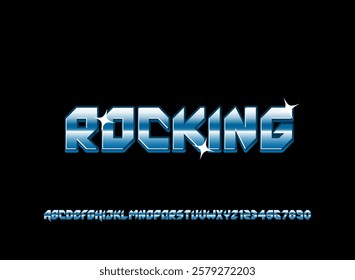 A glossy blue chrome text effect in a bold 3D sharp font with a sleek, reflective finish. Perfect for blue metal themed designs, gaming, logos, and branding