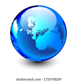Glossy blue Earth icon. Vector illustration