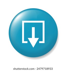 Glossy Blue Entrance or Download 3D Icon Button On White Background