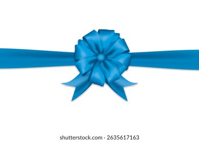 Glossy blue gift ribbon with decorative bow tied at center for celebration or wrapping.
