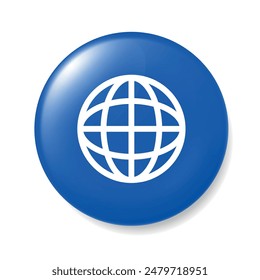 Glossy Blue Globe Internet Logo Icon on White Background 