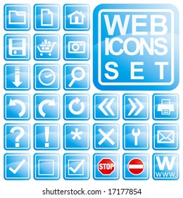 Glossy blue icon set for web applications, in vectors.