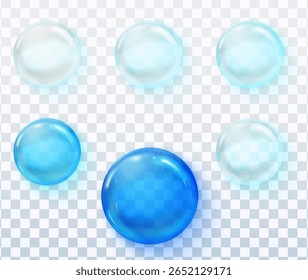 Glossy blue liquid drops set for cleaning products and detergent packaging
