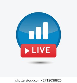 Icono de transmisión en vivo azul brillante con barras de señal y Botón rojo en vivo
