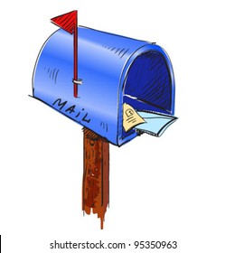 Glossy blue mailbox.
