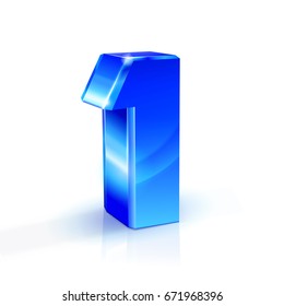Azul brillante Uno 1 número. Ilustración 3d sobre fondo blanco. Vector