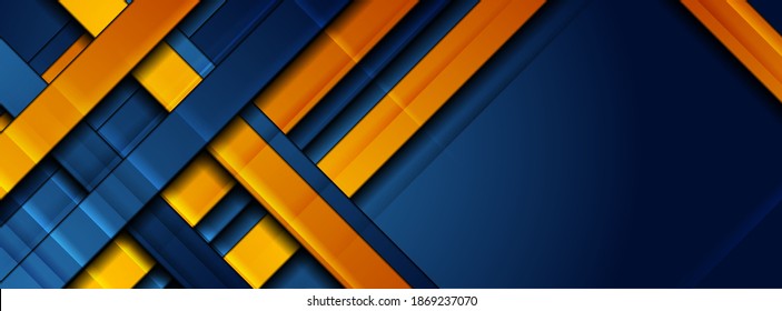 Glossy blue orange abstract stripes corporate tech background. Vector digital art design