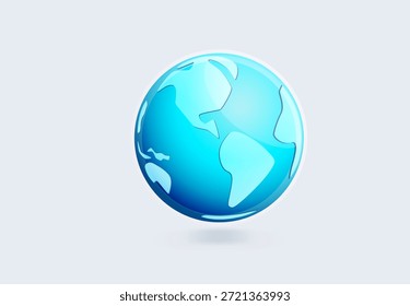 Glossy blue planet earth sphere icon isolated on white. 3D rendered minimalist world map globe for corporate environmental social responsibility, global logistics, and tech communication web. world globe