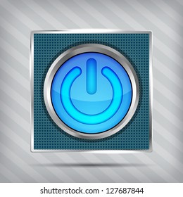 glossy blue power button icon on the striped background