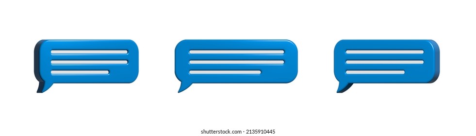 Glossy blue speech bubbles, dialogue, messenger shapes. 3D render vector icons for social media or website