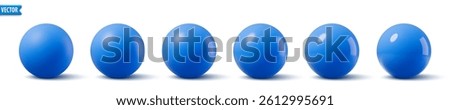 Glossy blue spheres. 3D model bubble collection realistic sapphires balls with smooth surface and shadows. Ideal for background mockup object modern design. Vector illustration shiny plastic globe set